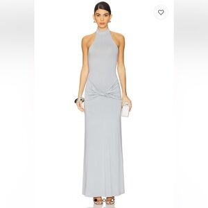 Superdown Lilliana Maxi Dress Grey Soft stretch halter backless Revolve NWT XS